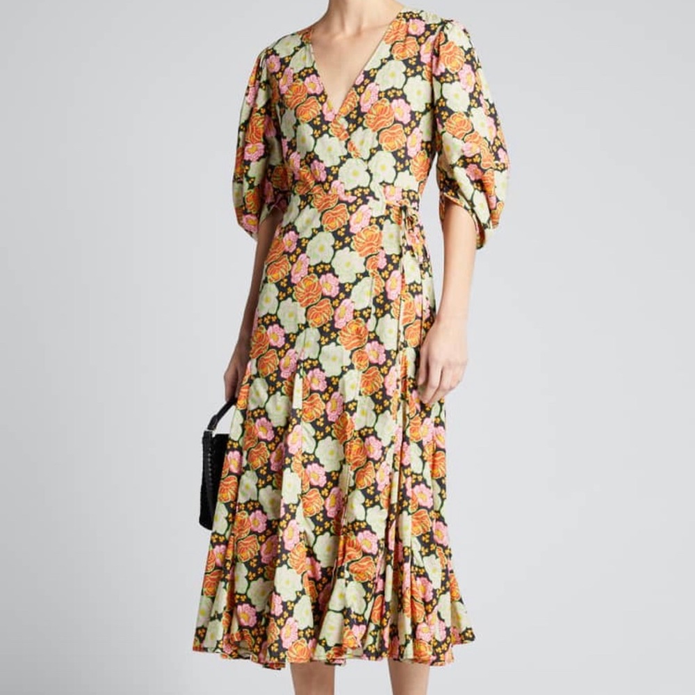 RHODE - Fiona Floral-Print 3/4-Sleeve Wrap Dress